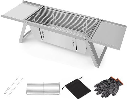 Parrilla Plegable de Barbacoa Portátil, Carbón de Leña Elevable para Cámping Picnic Jardín - con Bolsa de Transporte(73 x 21 x 17 cm)