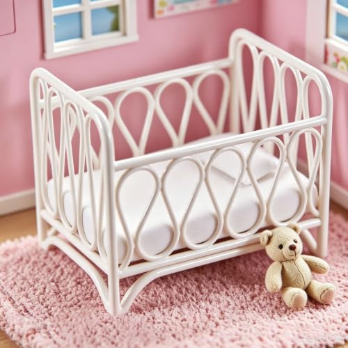 Minamzee 1:12 Lettino Per Casa Delle Bambole, Mini Culla In Ferro Con Biancheria, Modello Culla Moderna Per Bambole, Accessori Decorativi
