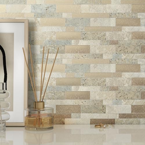BeNice 3D Brick Tile Stickers Peel and Stick Wall Tiles Stone Effect Textured,Self-Adhesive Mosaic Subway Tiles Waterproof(French Beige,10sheets)