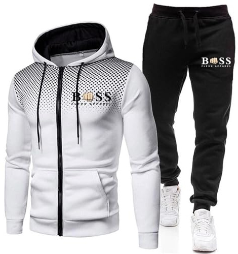 pvucpot Tuta da uomo, 2 pezzi, abbigliamento sportivo, top a maniche lunghe, con cappuccio, pantaloni lunghi con cintura e tasche, tuta sportiva casual per corsa, allenamento