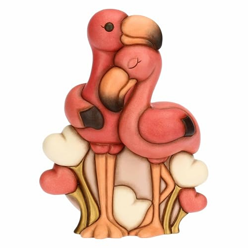 THUN - Coppia fenicotteri con cuori, maxi - ceramica - Collezione L'amore Vola - 15 x 9.9 x 19.8 cm