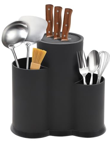 YRYUNRUI - Ceppo portacoltelli 3 in 1, senza coltello, universale, rotondo, per coltelli da cucina, colore nero, per coltelli da cucina, posate, utensili da cucina