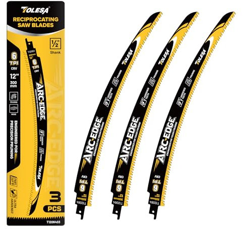 TOLESA Lames de Scie Sabre Bois à Dents Japonaises 300mm, 3 Lames Courbées 6 TPI pour Élagage et Découpe de Bois Dur​