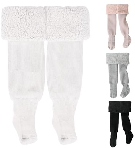 Fohuanky Collant Chaud Doublé Polaire avec Pieds Fermés pour Bébé et Enfant 0-6 Ans - Léger, Épais pour l'hiver - Idéal sous Les Robes et Bottines (FR/ES, Âge, 2 Ans, 4 Ans, Taille Normale, Blanc)