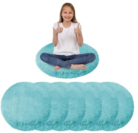 SK Studio 6 Pcs Kids Carpet Circle Seats for Classroom 16 Inch Round Floor Cushion Mat Teacher Preschool Educational Floor Mat Learning Playing Areas, Blue