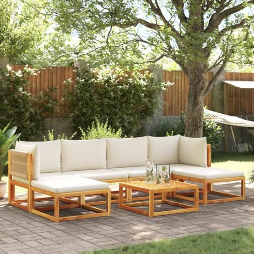 Frdhee 7 pezzi divano angolare da giardino con cuscino in legno di acacia e corda, gruppo panca angolare per balcone, terrazza, cortile
