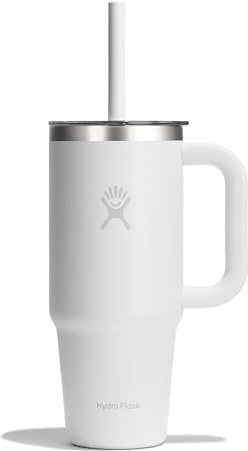Hydro Flask 32 Oz Travel Tumbler with Handle, Clear Lid and Straw - Insulated Stainless Steel in 32 Oz Tonal White