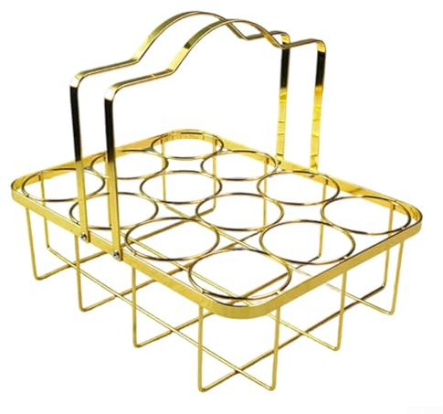 Zeroupshop Estante plegable para 12 botellas de cerveza de hierro forjado con cesta de mano, soporte para bebidas que ahorra espacio, estante para bebidas para el hogar, bar, restaurante o evento al