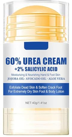 Urea Foot Cream 60 % plus 2 % salicylsyra, anti-spricka fotkräm stick mot förhårdnader och torra fötter, fotvård för utjämning och skyddar, tar bort döda hudceller och jämnar ut huden (1 st.)