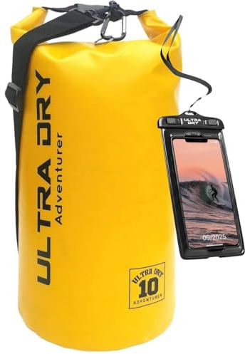 Premium Waterproof Bag, Sack with Phone Dry Bag and Long Adjustable Shoulder Strap Included, Perfect for Kayaking/Boating/Canoeing/Fishing/Rafting/Swimming/Camping/Snowboarding (Yellow 10 L) …