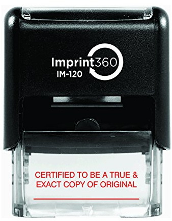 Supply360 AS-IMP1047 - Certified to BE A True & Exact Copy of Original W/Signature Line, Heavy Duty Commerical Quality Self-Inking Rubber Stamp, Red Ink, 9/16 x 1-1/2 Impression Size