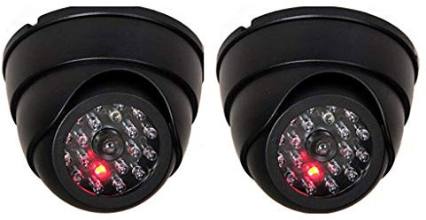 2X O&W Security Kamera Attrappe mit Objektiv und Blinkender LED als Dummykamera, Fake-Videoüberwachung im Innen- und Außenbereich