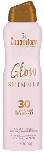 Coppertone Glow with Shimmer Sunscreen Spray SPF 30, Water Resistant Spray Sunscreen, Broad Spectrum SPF 30 Sunscreen Spray, 5 Oz Spray