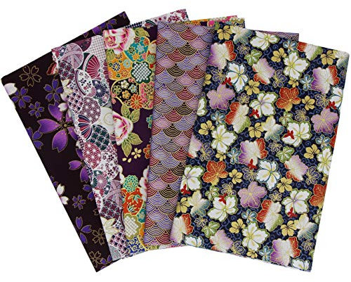 aufodara 5er Baumwollstoff Meterware 50x50 cm Japanische Stil gedruckt Blumen Gold Muster Bronzing Stoffpaket Patchwork Baumwolle Stoffe zum Nähen Quilten DIY Artcraft Handarbeit (Lila)