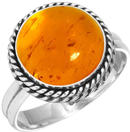 Jeweloporium Anello in argento con ambra arancione, misura 30, anello in argento sterling 925 per donna, gioiello fatto a mano con pietra rotonda spessa