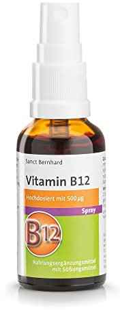 Sanct Bernhard Vitamin-B12-Spray | 500µg pro Tagesdosis | Für 240 Tage | Vegan | Einfache Anwendung | Himbeergeschmack | 30ml