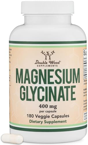 Magnesium Glycinate 400mg | 180 Capsules | Sleep, Muscle, & Heart Support | Vegan, Third Party Tested, Gluten Free, Non-GMO, by Double Wood Supplements