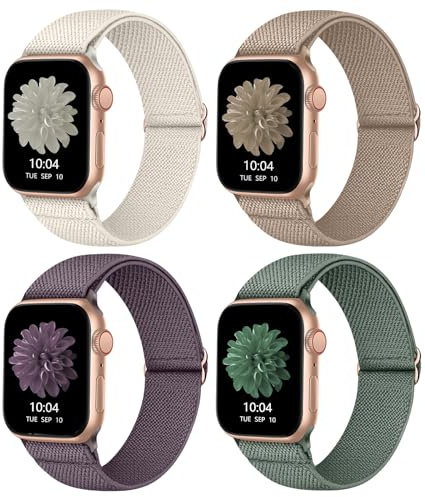 CCnutri Elastiskt nylonloop-armband kompatibelt med Apple Watch mm, iWatch SE Serie 10-2 44-49 mm, tyg flätat sportband för kvinnor och män