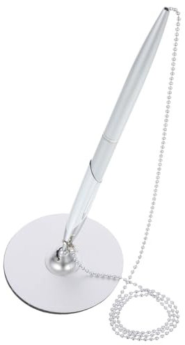 Silberner Kugelschreiber Mit Fester Kette Für Geschäftstheken, Rezeptionen Und Hotels - Selbstklebender Stifthalter Mit Schwarzer Tinte