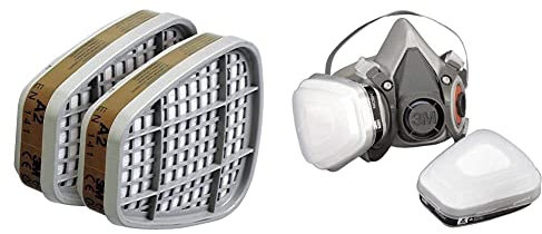 3M 70071617933 Gas- und Kombi A2 Partikelfilter, 8 Stück & XA007702658 6200M Mehrweg-Halbmaske, Größe M, Grau