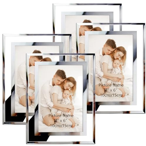 Giftgarden 4er Set Glas Bilderrahmen 10x15 cm - Silber Fotorahmen für 15x10 cm Fotos und Bilder für Babyfotos, Familienfotos und Hochzeitsfotos - Ideal für Tisch- und Heimdekoration