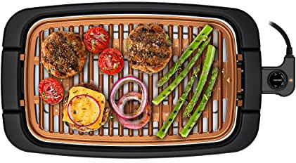 Chefman Smokeless Indoor Electric Grill, Copper, Extra Large, Nonstick Table Top Grill for Indoor Grilling and BBQ with Adjustable Temperature Control, Nonstick Dishwasher-Safe Parts, 9 x 15