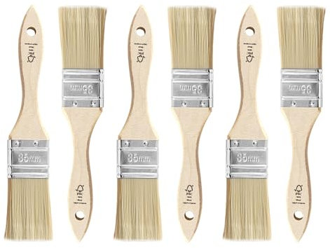 TubeRoo Malerpinsel Set 6X 35 mm Kleiner Flachpinsel für Lacke Lasuren Öle Wand-Farben Acryl, Lackierpinsel, Lasurpinsel, Farbpinsel am Holz Metall