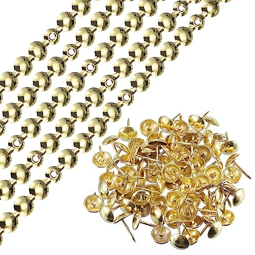 QUARKZMAN 5pz Tappezzeria Chiodi Strisce, 1Metro Lucido Decorativo Chiodo Rifiniture per Divano Testata Sedia Mobili con Tappezzeria Chiodi (11mm Oro)