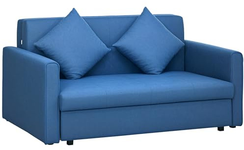 HOMCOM 2 Seater Sofa Bed with Hidden Storage Pull Out Convertible Deep Blue | Bed Settee, Modern Snow Flannel, Loveseat Sofa Sleeper, 2 Cushions, Living Room, Guest Room