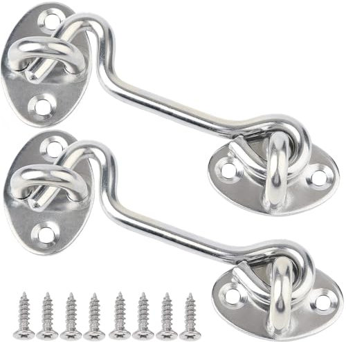 Litensh Lot de 2 crochets de cabine et loquet à œillet pour porte coulissante, chambre à coucher, salle de bain, fenêtres, portails de 10,2 cm