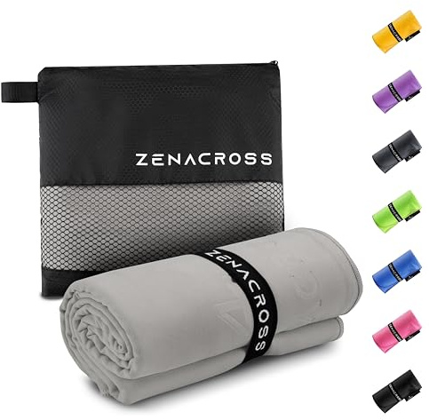 ZENACROSS Serviette Microfibre avec Sac de Transport - Serviette Sport Compacte, Séchage Rapide et Absorbante Taille M - Gris - 50x100cm
