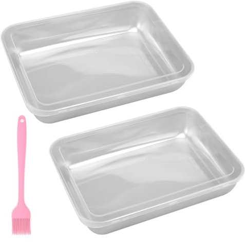 DAKLUNAR Quadratische Kuchenform 2er Set, Backblech Edelstahl eckig Backform auflaufform 25 x 19 x 5 cm Langlebig Backformen Perfekt für Brownie/Lasagne/Kuchen Ungiftig & Spülmaschinenfest