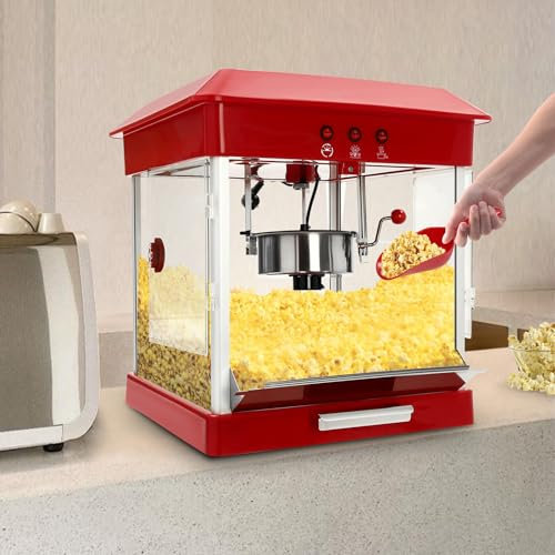 SOPERIT Macchina per popcorn 800 W professionale retrò popcorn macchina commerciale in acciaio inox cinema cinema popper maker grande countertop art popcorn maker w/3 cucchiai
