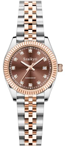 Szaikyri Classic Watch for Women with Solid Stainless Steel Band Ladies Dress Watch Womens Calendar Watch (Rosegold Brown)