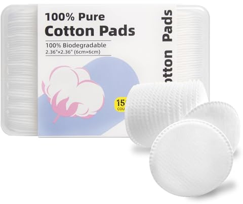 Boxed 100% Cotton Rounds for Face (150), Dual-Texture, Soft, Lint-Free Makeup Remover Pads, Hypoallergenic, Highly Absorbent