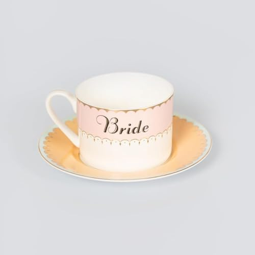 YVONNE ELLEN Bride Teacup & Saucer | Fine China Tea Cup and Saucer Set of 1, Elegant Teacup and Saucer Set, Cups and Saucers for Tea & Coffee, Cappuccino Cups and Saucers, Ceramic Coffee Cup | 250ml