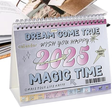 Skrivbordskalender stående bordskalender 2024–2025 | Delikat 16 månader kalender | Elegant skrivbordskalender för estetiska läsår silver september 2024 till december 2025 för b