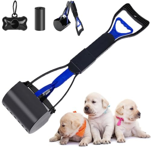 YZDZSW Pet Poop Scoop Set, 45cm Pooper Scooper Long Handle, Dog Poop Grabber with Waste Bag Pick Up for Cat Dog & Animal