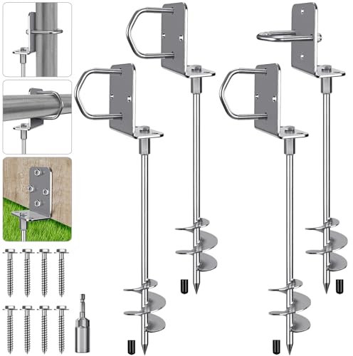 Insaga Tent Peg, 69cm Heavy Duty Ground Anchor Large Metal Earth Sand Stake Spiral Blade Screw in Trampolines Spike for Swing Kit/Camping/Shed/Dog/Carport with Fixed Plate Loop, 4 Pack