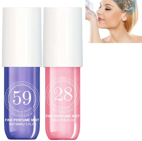 2pcs Brazilian Fruity Body Spray - Crush Perfume 28# and 59# Hair Fragrance Mist - Long Lasting Roll-on for Women