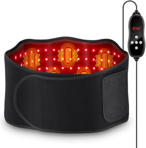 Red Light Massaging Belt for Body, 660nm Red Light & 850nm Near-Infrared Light Wrap Belt with 6 Time Settings, 3 Light Modes, 5 Massaging Levels, 2 Power Supply Ways, Also for Back Waist Legs