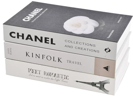 HoaaiGo Magnetic Decorative Fake Books, 3 PCS Fashion Fake Book Box Set, Stacked Hardcover Faux Books, Black White Decor Books, Display Fake Books with Storage Function, for Home/Office/Bookshelf (C)