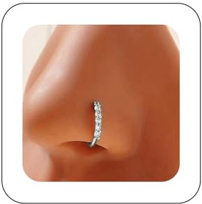 Inilbran Boho Barra De Cristal Clip En Anillo De La Nariz Vintage Cz Brazalete Aro Anillo De La Nariz Barra De Plata De Imitación Clip En Anillo De La Nariz Rhinestone No Piercing Anillo De La Nariz