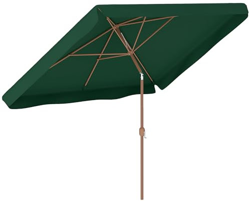 Outsunny Ombrellone da Giardino 2x3 m Inclinabile con Apertura a Manovella, Presa d'Aria e Bordo a Balze, Ombrellone da Esterno Rettangolare Anti UV 50+ in Alluminio e Poliestere 180 g/㎡, Verde Scuro