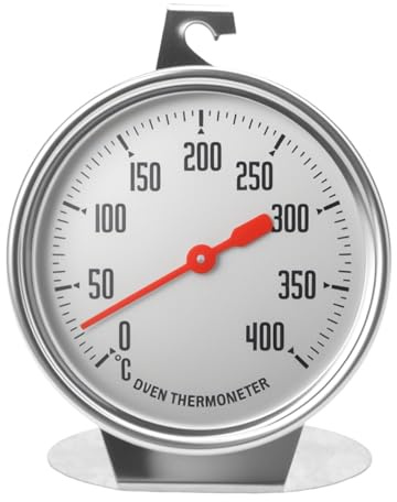 WPPQWP Termometro da forno (0 – 400 °C), in acciaio inox, termometro da forno, da appendere e appoggiare, quadrante grande 7 cm, per cuocere e cuocere in forno/elettrico