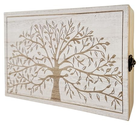 Caja para Llaves de Madera con 5 colgadores de Pared para Entrada, Armario para Llaves diseño Decorativa, Guardallaves para Recibidor 24x16,5x6 cm (Arbol de la Vida)
