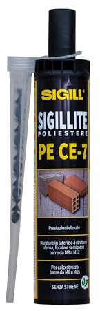 Sigill - Sigillite Poliestere PE CE7, Cartuccia da 300 ml con 1 Miscelatore, Ancorante Chimico, Tassello Chimico, Alta Presa, Per Calcestruzzo e Muratura, Certificata per Fissaggi Professionali