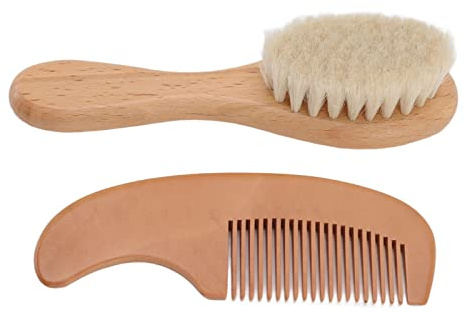 Babyhårborste och Kam Set, Mjuk Gethårborste med Trähandtag, Skonsam Hårvård för Nyfödda, Massageborste för Barn, Praktisk Present