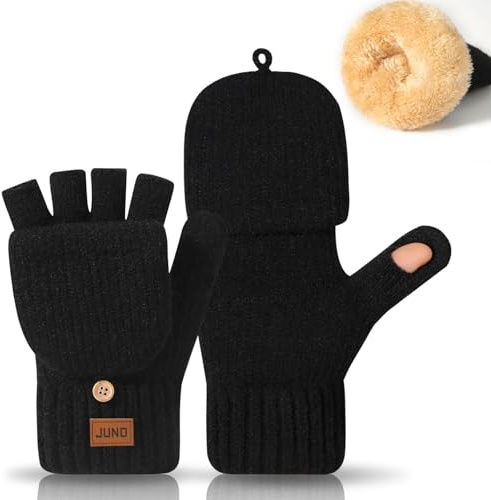 Yaopelky Gants d'hiver convertibles sans doigts, moufles tricotées avec capuchon de pouce, couverture thermique partielle et complète, plusieurs couleurs, Noir , taille unique
