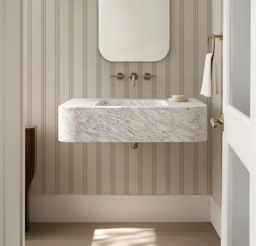 RollsRolla Modern Brown and White Striped Peel and Stick Wallpaper, Removable, French Country Style, Textured Wall Compatible, Stick on Wallpaper for Bathroom and Bedroom (Brown)